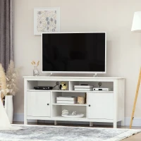 HOMCOM TV Stand for 65 Inch TVs, TV Cabinet with Wooden Shelves and Doors, Entertainment Center for Living Room, Bedroom, White(m-2)