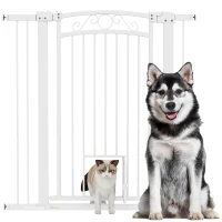 PawHut Dog Gate, Walk Through Pet Gate w/ Small Pet Door, Auto Close, for Doorways, House, Stair, 30"-41" W x 42" H(m-11)