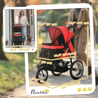 PawHut 3 Big Wheels Pet Stroller for Small, Medium Dogs, Cat Stroller Travel Folding Carrier with Adjustable Canopy, Red(m-3)
