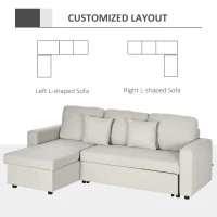 HOMCOM L-Shaped Sectional Sofa Bed, Loveseat Reversible Sleeper Sofa with Pull Out Couch Bed and Storage Chaise, Cream White(m-6)