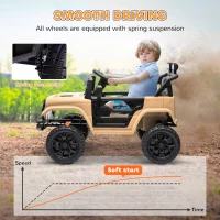 Qaba 12V Battery Powered Ride On Truck, Kids Electric Car with Spring Suspension, Remote, Horn, USB Music, Khaki(m-5)