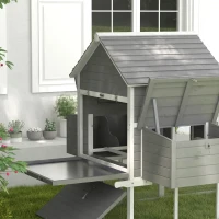 PawHut Wooden Chicken Coop with Nesting Boxes, Run, Doors, Tray, Ramp for 4-6 Chickens(m-9)