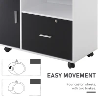 HOMCOM Lateral Filing Cabinet with Lockable Drawer and Open Storage Shelf for Hanging Legal, Letter Sized Files, Mobile Printer Stand for Home Office, Black and White(m-7)