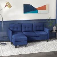 HOMCOM L-shaped Sofa, 3 Seater Sectional Couch with Ottoman, Corner Sofa with Thick Padded Cushion and Wood Legs, Dark Blue