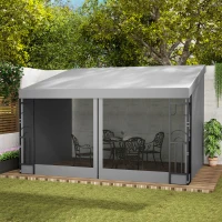 Outsunny 10' x 13' Wall Pergola, Outdoor Gazebo with 2 Curtains and 2 Nettings, UV Resistant, for Patio, Deck, Light Grey(m-1)