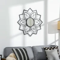 HOMCOM 31" x 31" Modern Flower Wall Mirror, Decorative Mirror for Living Room, Bedroom, Entryway, Home Decor, Black(m-8)