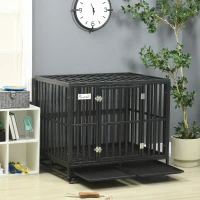 PawHut 41" Heavy Duty Steel Dog Crate Kennel Pet Cage with Wheels for Convenient Access Anti-Pinching Floor, Black(m-10)