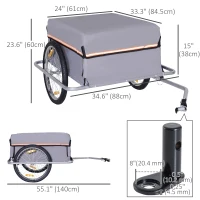 Aosom Bicycle Cargo Trailer Cart Carrier Garden Use w/ Quick Release, Cover, Grey(m-3)