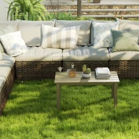 Outsunny Rectangle Outdoor Coffee Table, HDPE All-Weather Outdoor Patio Table with Slatted Tabletop for Yard, Balcony, Brown(m-7)