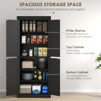 HOMCOM 72" Kitchen Cabinet, Pantry Storage Cabinet with Doors and Shelves, Freestanding Food Pantry Cabinet, Black(m-4)
