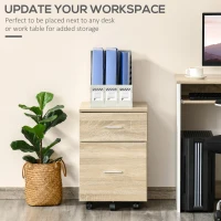 Vinsetto Mobile Filing Cabinet, Vertical File Cabinet with 2 Drawers, Wheels, for Letter or A4 File, Natural(m-4)