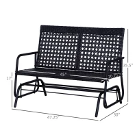 Outsunny Patio 2-Person Wicker Glider Bench Rocking Chair, Outdoor All-Hand Woven PE Rattan Loveseat w/ Ergonomic Design Rocking System for Patio, Garden, Porch, Lawn, Black(m-3)