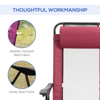 Outsunny Folding Patio Dining Chairs Set of 2, Outdoor Deck Chair with Adjustable Sling Back, Camping Chair with Removable Headrest for Garden, Backyard, Lawn, Red(m-6)