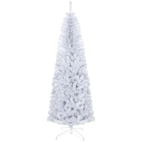 HOMCOM 7 FT Artificial Christmas Tree Pencil Xmas Tree with Stand, 818 Tips, Holiday Home Indoor Decoration for Party, White(m-1)