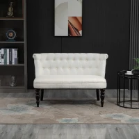 HOMCOM Upholstered Armless Fabric Loveseat with Button Tufted Design for Living Room with Wood Legs, Cream White(m-10)