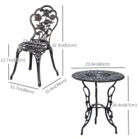 Outsunny 3 Pieces Aluminum Bistro Set, Bistro Table Set Outdoor Patio Furniture with Umbrella Hole, Patio Table and Chairs with Floral Patterns for Garden, Balcony, Porch, Bronze(m-3)