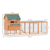 PawHut 137" Chicken Coop for 8-10 Chickens, Large Chicken House, Wooden Poultry Hen Cage with Nesting Box and Run for Backyard, Orange(m-3)