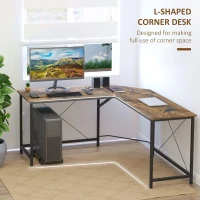 HOMCOM L-Shaped Computer Desk, 59" Corner Table for PC with CPU Holder Stand, Industrial Writing Workstation for Home Office, Study, Dorm, Rustic Brown(m-4)