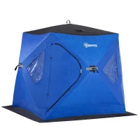 Outsunny 2 Person Insulated Ice Fishing Shelter Pop-Up Portable Ice Fishing Tent with Carry Bag and Anchors for Lowest Temps -22℉, Dark Blue(m-1)