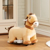 Qaba Battery Powered Electric Ride on Pony, 6V Ride on Horse w/ with Music Forward, PU Wheels, Aged 18-36 Months, Brown(m-10)