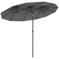 Outsunny Double Sided Patio Umbrella, 9.7' Large Outdoor Market Umbrella with Push Button Tilt and Crank, 3 Air Vents and 12 Ribs, for Garden, Deck, Pool, Gray(m-11)