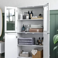 HOMCOM Tall Bathroom Storage Cabinet, Modern Bathroom Cabinet with Glass and Barn Doors, 5-Tier Floor Cabinet, White(m-7)