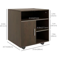 HOMCOM Mobile Printer Stand, Printer Cart with Storage Cupboard, 3 Open Shelves and 4 Rolling Wheels for Home Office, Coffee(m-3)