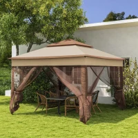 Outsunny Outdoor Patio Pop Up Canopy Gazebo Shelter with Zipper Netting, Carry Bag, 11' x 11', Khaki(m-2)
