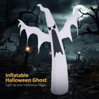 HOMCOM 6' Tall Halloween Inflatables Outdoor Decorations White Ghost, Light Up Blow Up Yard Decor with LED Light and Fan Indoor Outdoor for Garden, Lawn, Party, Holiday(m-4)