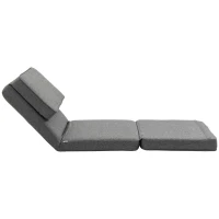 HOMCOM Convertible Flip Chair, Folding Upholstered Floor Sofa, Adjustable Guest Chaise Lounge, Dorm Bed with Metal Frame for Living Room and Bedroom, Dark Gray(m-11)