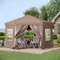 Outsunny 13 x 11.3ft Portable Pop-up Gazebo, Hexagon Adjustable Height Folding Canopy Tent with Carrying Bag for Outdoor Wedding Party, Brown(m-8)