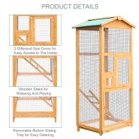 PawHut 65" Wooden Aviary Bird Cage Outdoor Large Bird Play House Ladder Feeder Stand With 2 Doors & Easy Pullout Tray(m-7)