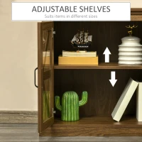 HOMCOM Sideboard Buffet Cabinet, Glass Door Credenza, Coffee Bar Cabinet with Adjustable Shelf, Natural(m-6)