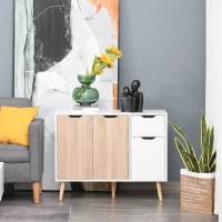 HOMCOM 35" Sideboard Storage Cabinet with Drawer, White and Nature Wood(m-9)