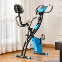 Soozier Folding Exercise Bike, 3-in-1 Recumbent Exercise Bike, Upright Workout Bike & Arm Resistance Bands, Adjustable Seat, 8-Level Magnetic Resistance, Blue(m-10)