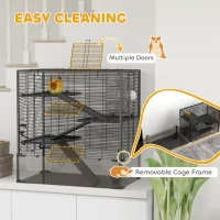 PawHut 4 Tier Hamster Cage with Deep Tempered Glass Bottom, Running Wheel, Hut, Water Bottle, Food Dish, 31" x 19" x 31.5"(m-6)