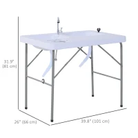 Outsunny 2-in-1 Folding Table with Faucet and Sinks Portable Outdoor Camping BBQ Fishing Table, White(m-3)