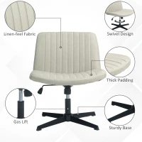 HOMCOM Criss Cross Chair, Wide Armless Office Chair, Fabric Computer Desk Chair with Adjustable Height, Beige(m-5)