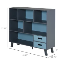 HOMCOM 3-Tier Child Bookcase Open Shelves Cabinet Floor Standing Cube Storage Organizer with Drawers - Dark Blue(m-3)