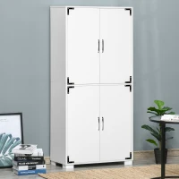 HOMCOM Industrial Kitchen Pantry Cabinet with 4 Doors and Storage Shelves, Freestanding Storage Cabinet, White(m-2)