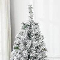HOMCOM 6' Prelit Artificial Flocked Christmas Trees, with Snow Frosted Branches, Warm White LED Lights, Auto Open(m-9)