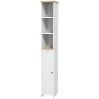 kleankin Narrow Bathroom Storage Cabinet, Freestanding Bathroom Cabinet with Open Shelves, Chevron Door and Adjustable Shelf, White(m-11)