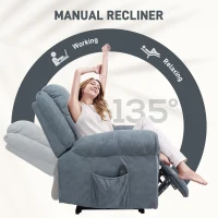 HOMCOM Manual Recliner Chair with Vibration Massage, Side Pockets, Microfibre Reclining Chair for Living Room, Blue-Grey(m-5)