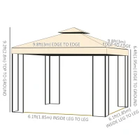 Outsunny 10'x10' Soft-top Steel Patio Gazebo Outdoor Sun Shelter with 2-Tier Polyester Roof, Curtain Sidewalls, Beige(m-3)