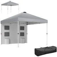 Outsunny 10' x 10' Pop Up Canopy Tent with Sidewall, Height Adjustable Instant Sun Shelter with Storage Pockets, Light Grey(m-11)