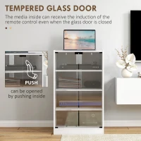 HOMCOM 4-Tier Media Cabinet, Media Stand with Adjustable Shelves, Tempered Glass Doors, and Cable Management, Distressed White(m-7)