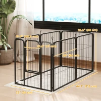 PawHut 6 Panels Heavy Duty Dog Playpen Outdoor Indoor with Door & Strap, 24" Height Portable & Foldable Pet Playpen(m-3)