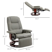 HOMCOM Faux Leather Manual Recliner, Adjustable Swivel Lounge Chair with Footrest, Armrest and Wrapped Wood Base for Living Room, Gray(m-3)