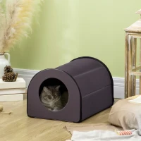 PawHut Dome Heated Cat House Portable and Waterproof Pet Shelter for Kitty in Winter, Brown(m-10)