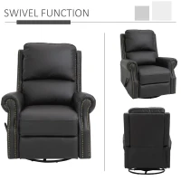 HOMCOM Manual Recliner Chair PU Leather Office Home Theater Single Sofa with Arm, Footrest, Nailhead Trim Padded Seat, 360° Swivel and Rocking Function for Living Room Bedroom Brown(m-6)